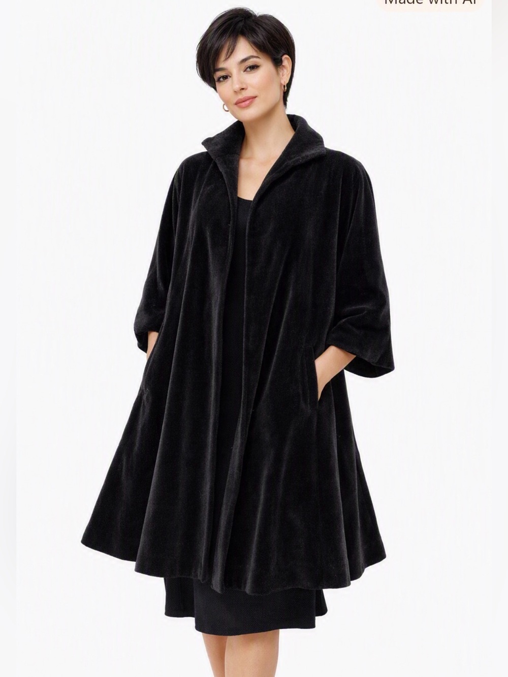 VTG 1950s Suncloud Black Velour Swing Opera Coat Whimsygoth Steampunk A‑Line OS